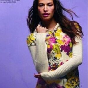 Anthropologie MOTH Hothouse Floral Wool hooded Sweater zip Small S